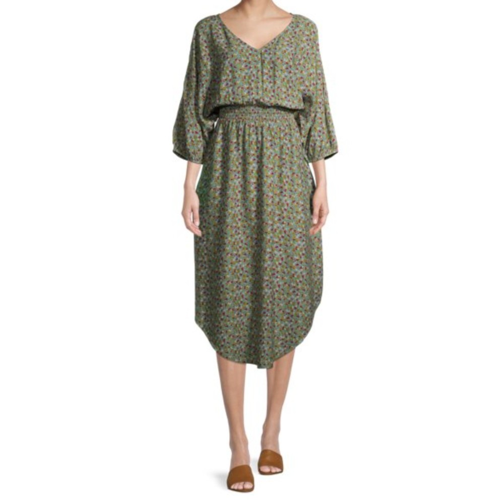 Time & Tru Womens Woven Smocked Dress Floral Size XL